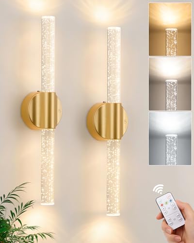 16-Inch Gold Peel and Stick Rechargeable Wireless Wall Sconces Set of 2