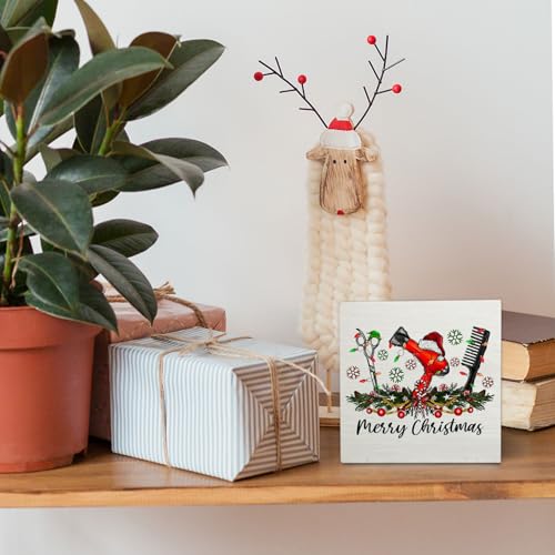 Christmas Hairstylist Wooden Sign Decor - Hairdresser Gift for Women & Salon Shelf Display