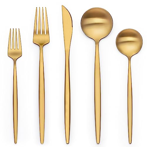 40 Piece Gold Silverware Set for 8 – Stainless Steel Flatware Utensils for Home & Wedding