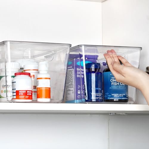 Stackable Clear Storage Bins with Lids & Handles - Large 11x7.5x6 Inches - 12 Pack
