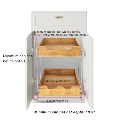 DINDON 2 Tier Pull Out Cabinet Organizer (14" W x 18" D) Slide Out Wood Drawer, Two Tier Sliding Shelf Organization and Storage…