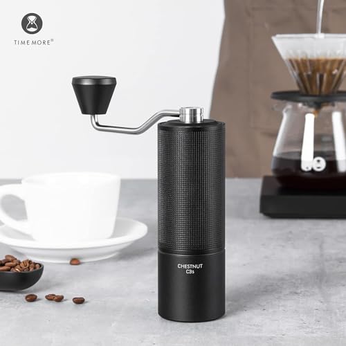 TIMEMORE C3S Black Manual Coffee Grinder with Steel Conical Burr, All-Metal Body, Adjustable for Espresso & Pour Over, 25g Capacity
