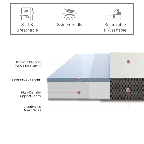 Greaton, 3-Inch Tri-Folding Gel Memory Foam Portable Floor Mattress | Breathable Mesh, Ultra Soft, Cot Pad, Removable and Washable Cover, Comfortable Support, Therapeutic Qualities, 25-Inch, White