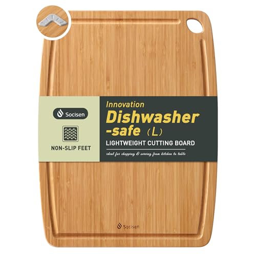 Carbonized Bamboo Cutting Board 15x11.4 Inches with Non-Slip Feet - Heat-Resistant Kitchen Chopping & Charcuterie Board
