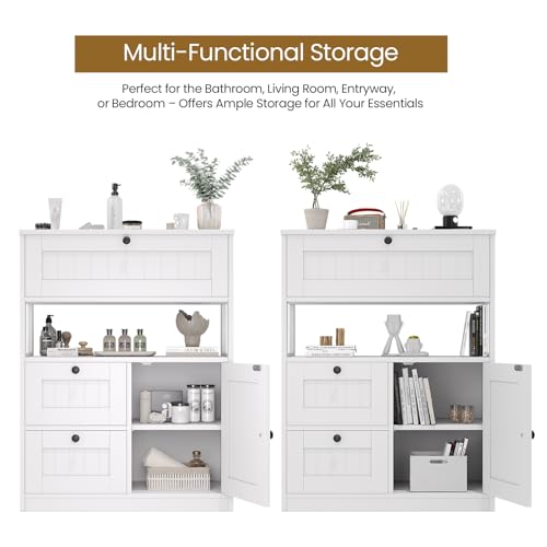 White GRUSIGN Bathroom Floor Cabinet with 1 Door & 3 Drawers - Modern Storage