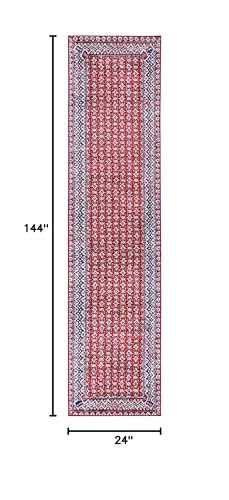 SAFAVIEH Brentwood Collection Runner Rug - 2' x 12', Red & Ivory, Traditional Oriental Distressed Design, Non-Shedding & Easy Care, Ideal for High Traffic Areas in Living Room, Bedroom (BNT899Q)