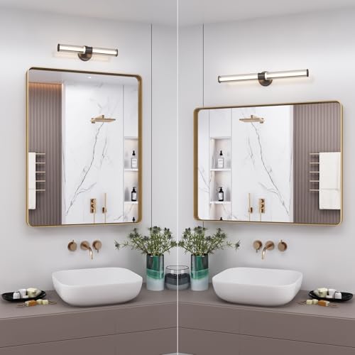 Charmor 28x32 Inch Gold Bathroom Vanity Mirror with Brushed Frame, Tempered Glass