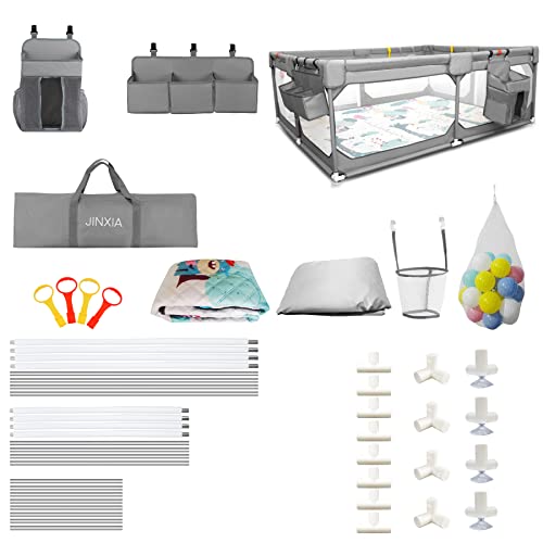 Baby Playpen with Mat - Extra Large 75x59 Inches, Safe Non-Toxic Play Yard for Indoor Outdoor Use, Grey - Variation of THIS listing
