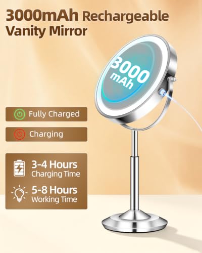 Chrome 8-Inch Magnifying Makeup Mirror with Lights, Height Adjustable