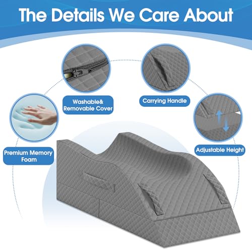 TranquilRelax Full Grey Leg Elevation Pillow for Post-Surgery & Support - Single Leg