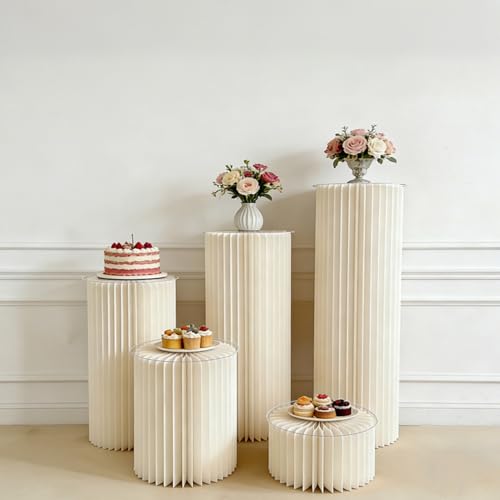 Jueraori Off-White Cylinder Pedestal Stands Set for Events & Displays, 5 pcs