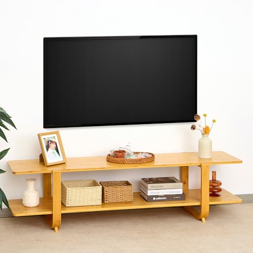 Mordchil HF Bamboo TV Stand for 65-Inch TVs, Accent Entertainment Center with Storage, Modern 55" Burlywood