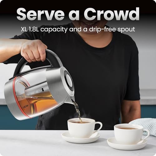 Electric Kettle 1.8L - Rapid Boil 1750W, Digital Temp Control, Stainless Steel