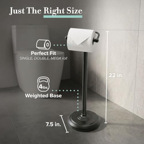 Gatco Matte Black Freestanding Toilet Paper Holder Stand - 22 Inch, Weighted Base