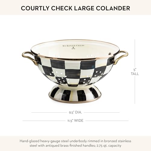 Large Enamel Colander with Black and White Check Pattern - Kitchen Strainer