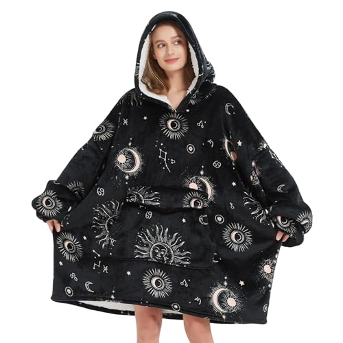 Sun and Moon Oversized Wearable Blanket Hoodie for Adults - Black Variation