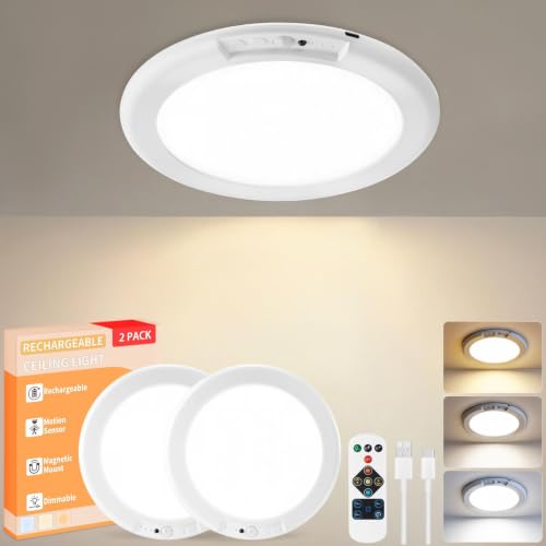 Rechargeable LED Ceiling Light with Remote - White 2-Pack