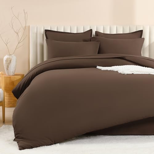 Litanika Brown King Comforter Set with Sheets - 7 Pieces, Solid Bed in a Bag, 104x90 Inches