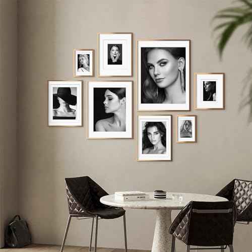 Egofine 5x7 Aluminum Picture Frame Display with Mats for 3.5x5/4x6 or 5x7 without Mat, Metal Picture Frame Covered by Plexiglass for Tabletop and Wall Mounting, 1 Pack, Gold