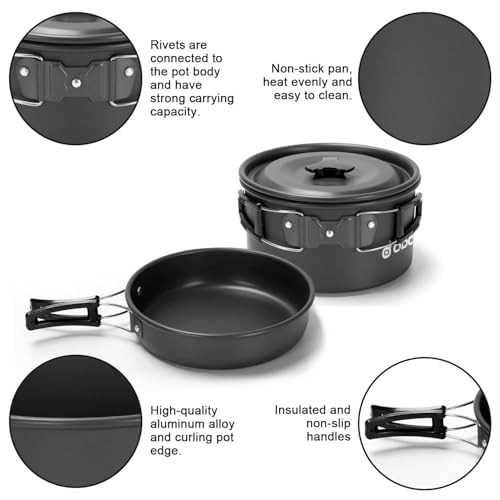 Odoland Black 19-Piece Camping Cookware Set for 1-2 People