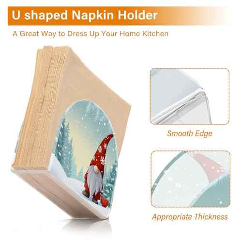 Caikeny Napkin Holder for Tables Christmas Gnome Acrylic Napkins Holder Winter Snow Tree Freestanding Tissue Dispenser Box for Kitchen Dining Table Coffee Desk Decor
