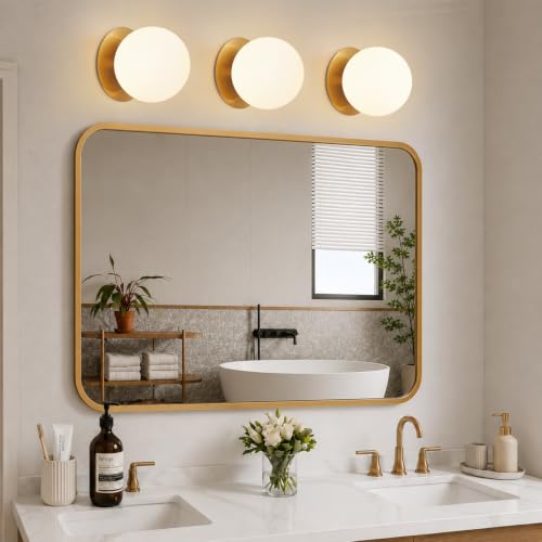 Brushed Gold 2-Pack Modern Globe Wall Sconces for Bedroom Bathroom & Living Room