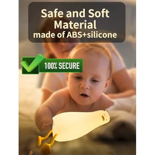 Lying Flat Duck Night Light, Cute Silicone Duck Lamp, LED Nursery Nightlight, Dimmable Bedside Touch Lamp, Rechargeable Light Up Duck for Breastfeeding Toddler White, LADK001WH