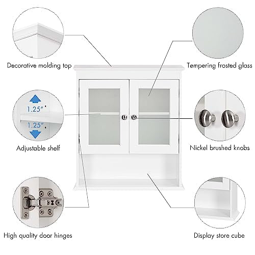 Spirich White Bathroom Wall Cabinet with Glass Doors - Space-Saving Medicine Storage