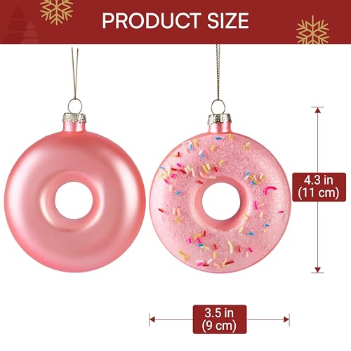 Joiedomi Pink Donut Glass Christmas Ornament - Tiny Blown Glass Holiday Ornament