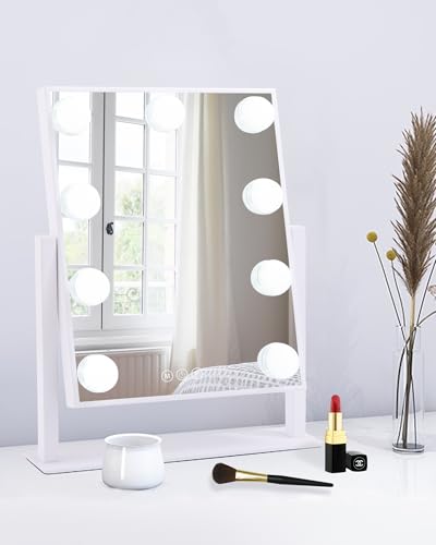 White Lighted Makeup Mirror with 9 LED Bulbs, 14.1" x 11.8" Vanity Mirror with Lights