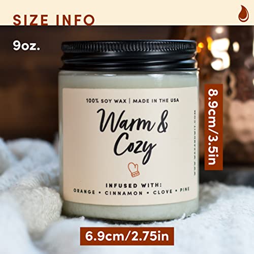 Wax & WIT Warm & Cozy Christmas Candle in 9oz Jar - Orange Cinnamon Clove Pine (Variation: Black Text)