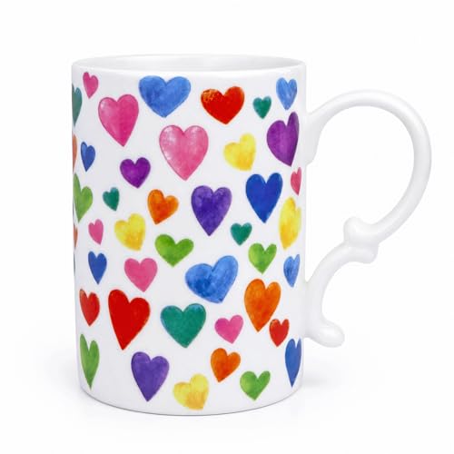 White 16oz Bone China Heart Coffee Mug with Floral Inside & Butterfly Design - Elegant Teacup for Women