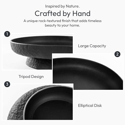 Black Granite Inspired Matte Black Fruit Bowl - 11 Inch Pedestal Centerpiece