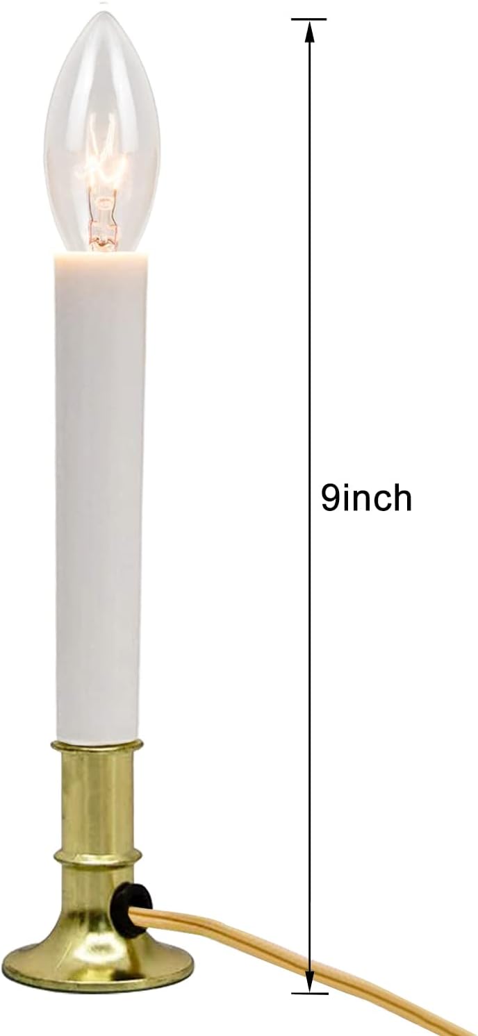 Skiennix Electric Christmas Window Candle Lamps - Flameless Taper Candles with Golden Base | 4 Pack