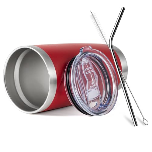 COMOOO 20oz Double Wall Vacuum Insulated Tumbler Red - 12 Pack with Splash Lid & Straws