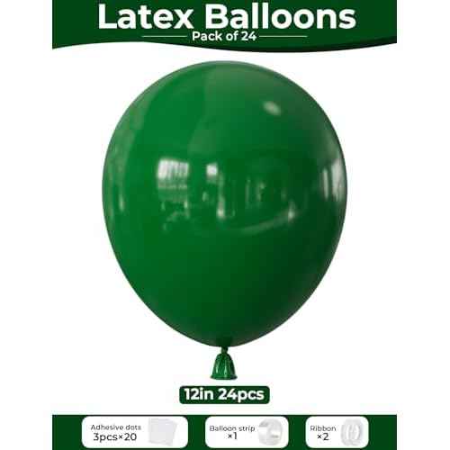 Dark Green Balloons 12 Inch ? 24pcs Green Latex Party Balloon for Safari Birthday, Chritmas, Baby Shower, Forest Theme Party Decorations, Perfect for Small Gatherings, Dorms, Budget Events