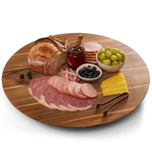 21 Inch Acacia Wood Lazy Susan Turntable for Tabletop & Charcuterie Board - Swivel Serving Tray