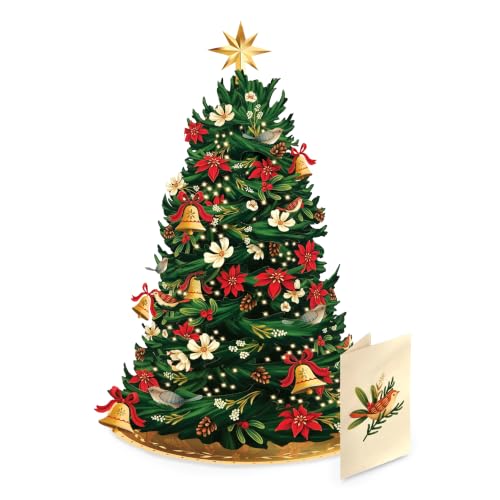 FreshCut Paper Twinkling Poinsettia Light-Up Tree - USB Rechargeable Holiday Decor