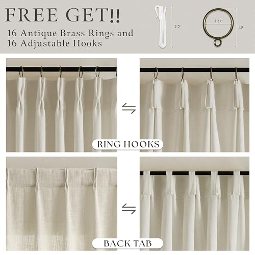 Linen Pleated Light Filtering Curtains Pack of 2 - 50W x 102L, Beige