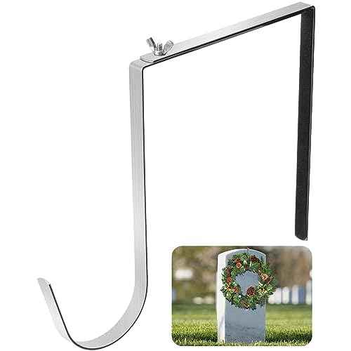Christmas Headstone Wreath Hanger- Fit 6"-11" Adjustable Cemetery Tombstone Wreath Holder- Stainless Steel Cemetery Gravestone Wreath Stand for Christmas Easter Memorial Day Gravestone Decoration