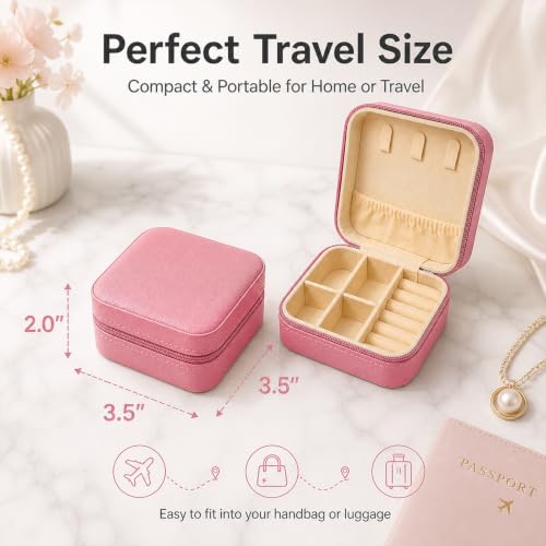 Fuchsia Mini Jewelry Box Travel Organizer for Women & Girls