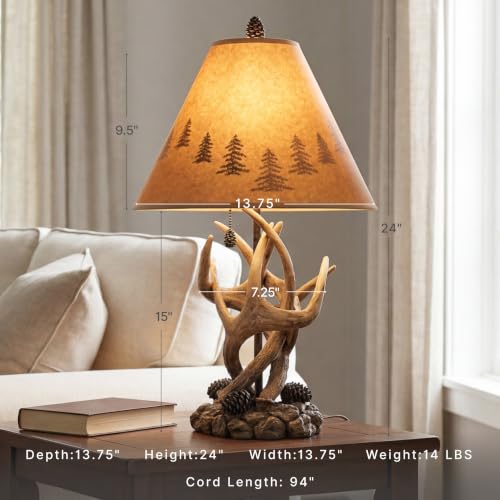 Rustic Set of 2 Mountain Retreat Table Lamps with Silhouette Shades
