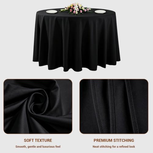Black Round Tablecloth 120 Inch Pack of 10 - Stain & Wrinkle Resistant Polyester