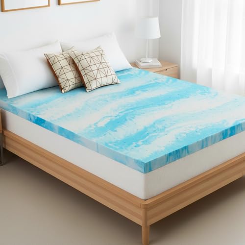 Blue SageNest 4-Inch Gel Memory Foam Mattress Topper Queen Ventilated