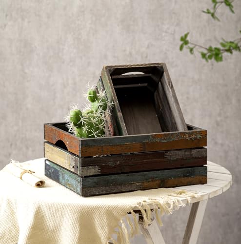 Set of 3 Rustic Wooden Nesting Crates - Farmhouse Decorative Storage Baskets - Random Variation