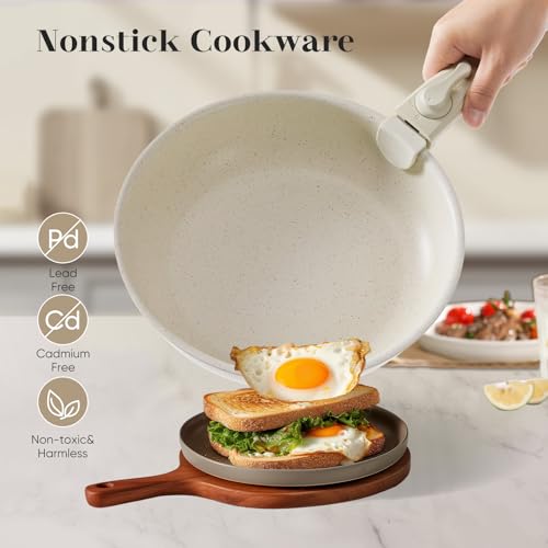DUMOS 12pcs Pots and Pans Set - Nonstick Cookware Sets with Detachable Handle - Kitchenware for Your Home Cooking Needs, Beige