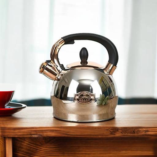 3 Quart Stainless Steel Whistling Tea Kettle with Metal Bottom - Silver