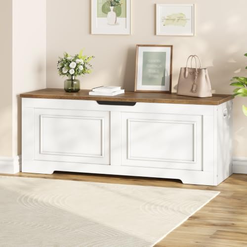 Large Wooden Storage Bench with Soft-Close Hinge - 47.2" Farmhouse Chest