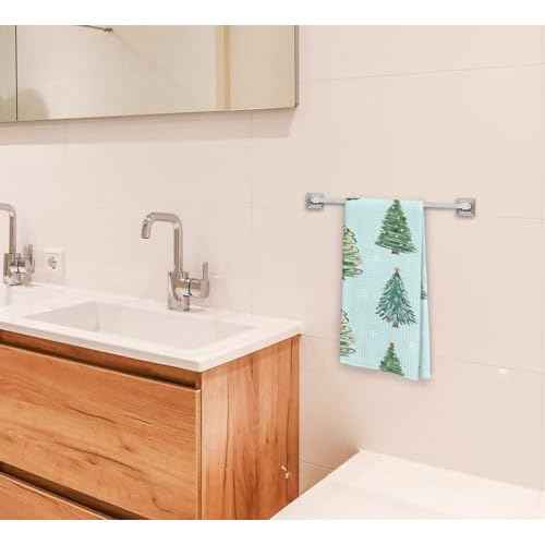 Christmas Kitchen Towels - Green Xmas Tree & White Snowflake Hand Towels for Bathroom & Kitchen, Merry Christmas