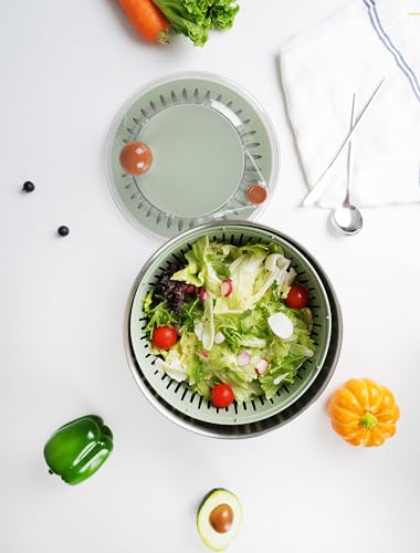 Lunememo Stainless Steel Salad Spinner, BPA Free, Quick Dry & Stop,